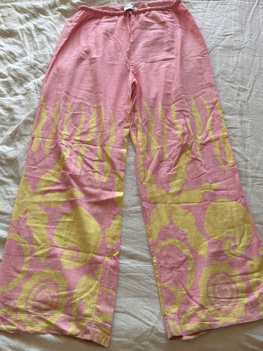 Princess Polly Pink and Yellow Patterned Wide-Leg Pants